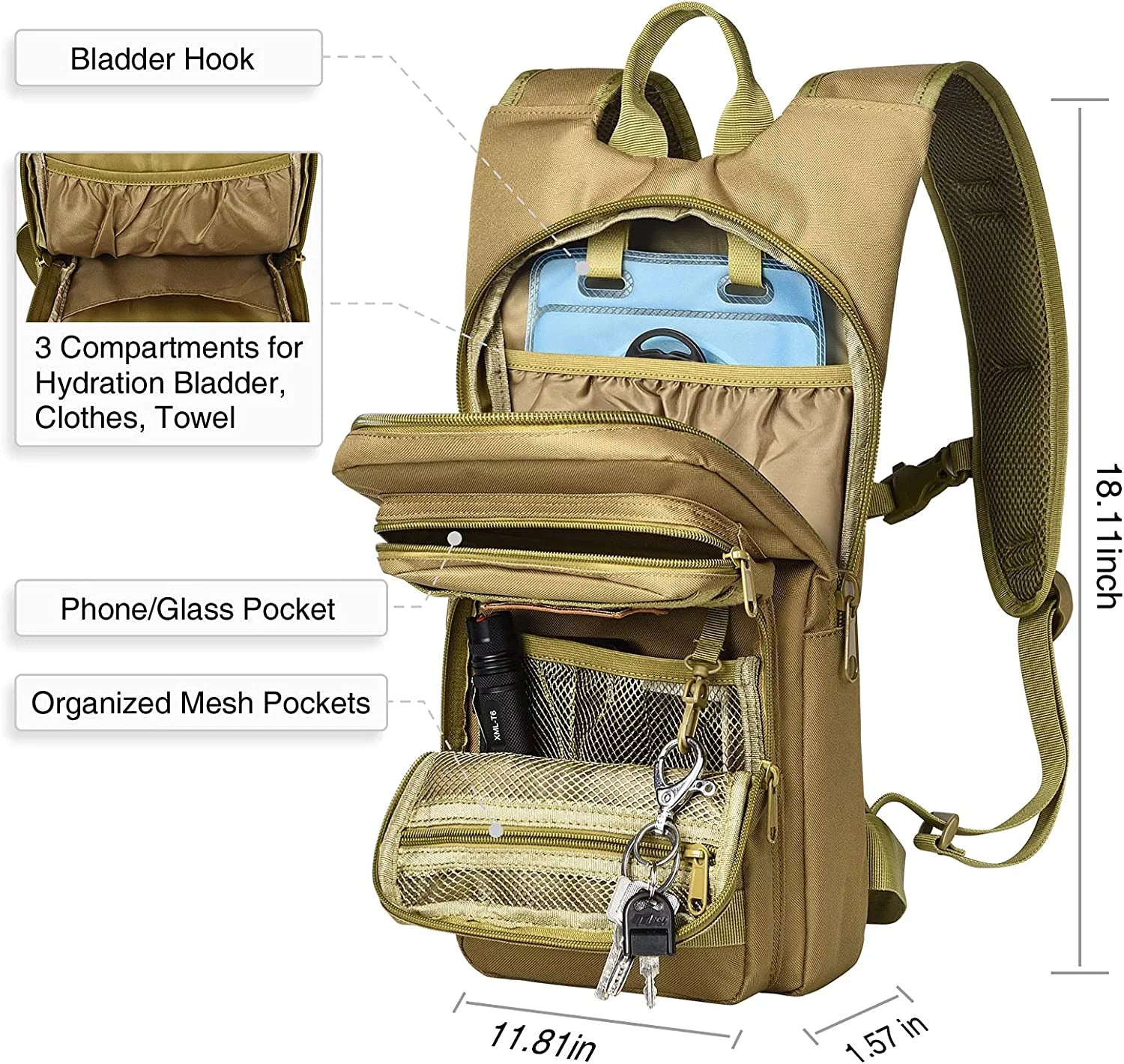 17L Hydration Backpack with 3L Water Bladder – Molle Compatible Pack for Hiking & Cycling