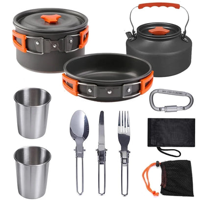 11-Piece Camping Cookware Mess Kit – Lightweight Non-Stick Pot & Pan Set with Storage Bag