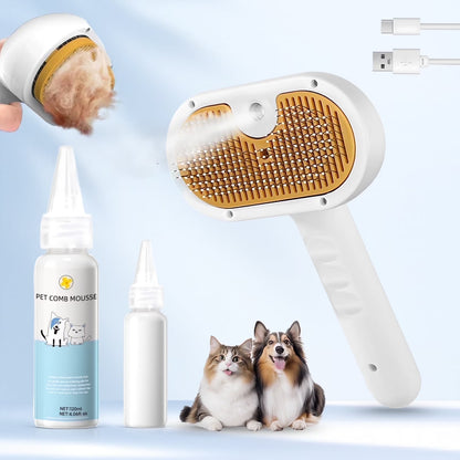 3-in-1 Pet Steam Grooming Brush – Self-Cleaning Spray Comb for Dogs & Cats