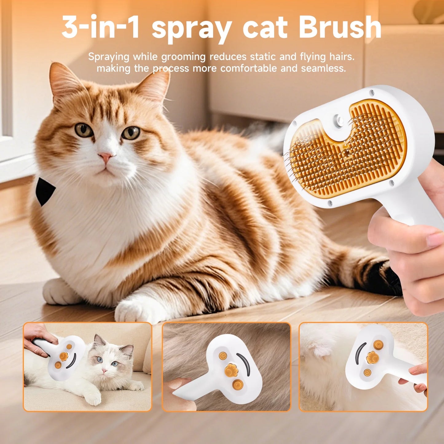 3-in-1 Pet Steam Grooming Brush – Self-Cleaning Spray Comb for Dogs & Cats