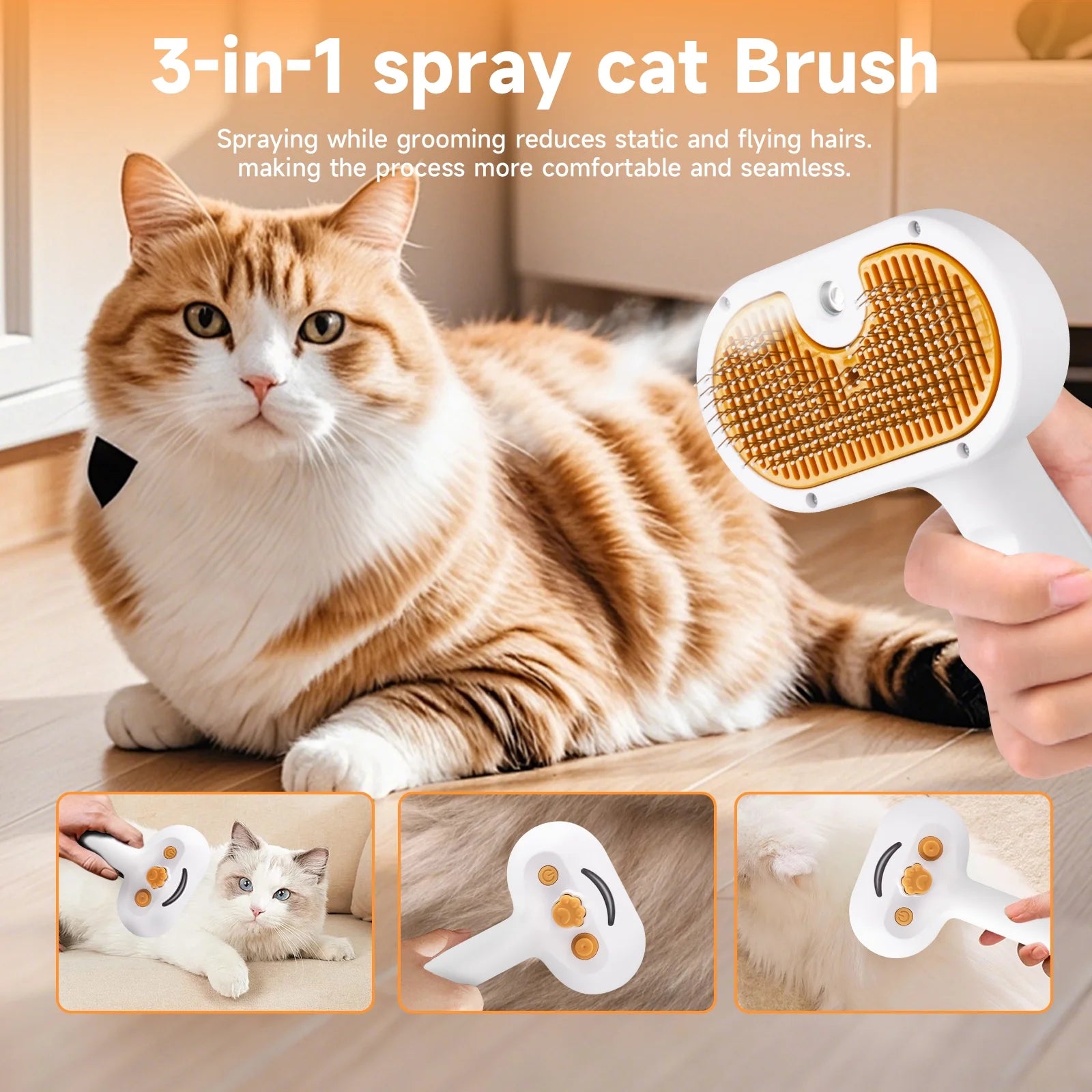3-in-1 Pet Steam Grooming Brush – Self-Cleaning Spray Comb for Dogs & Cats