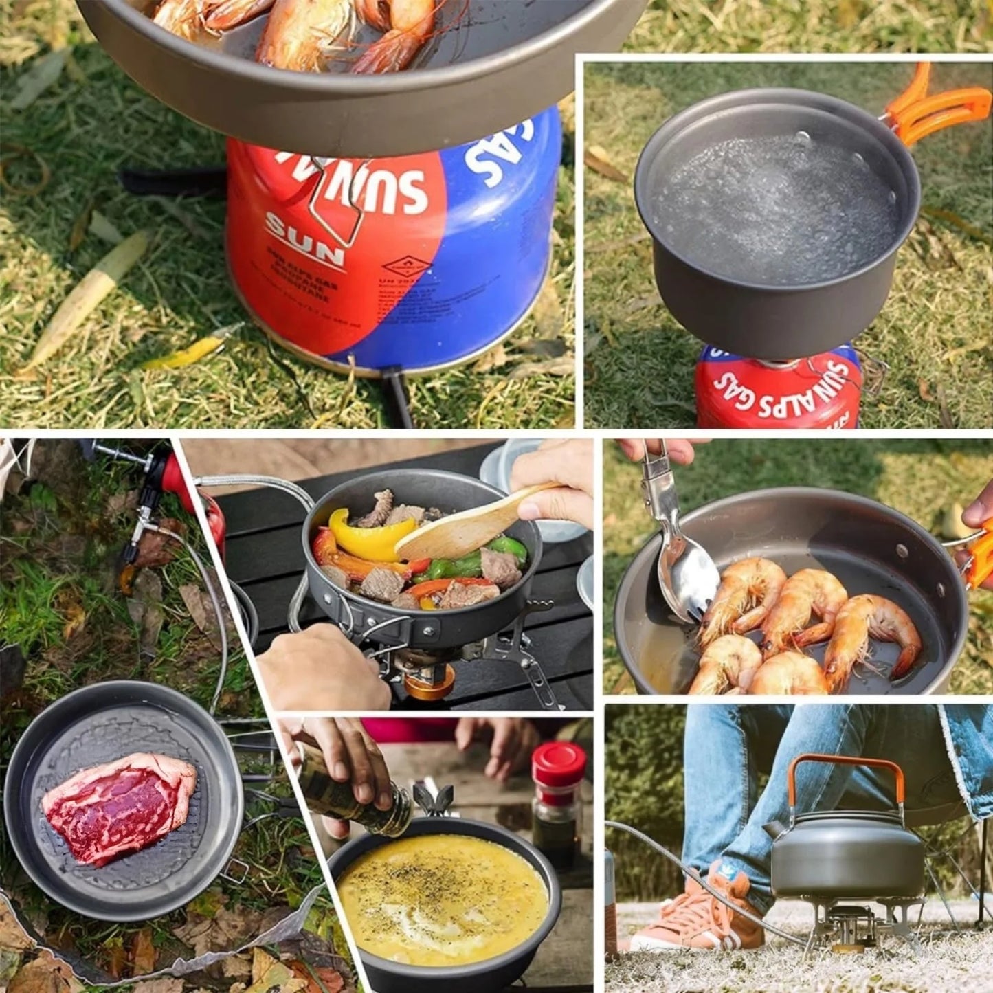 11-Piece Camping Cookware Mess Kit – Lightweight Non-Stick Pot & Pan Set with Storage Bag