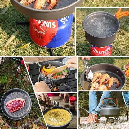11-Piece Camping Cookware Mess Kit – Lightweight Non-Stick Pot & Pan Set with Storage Bag