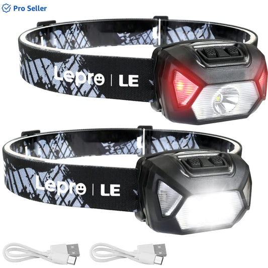 2-Pack LED Headlamps – 2000 Lux Rechargeable Waterproof Headlights for Camping