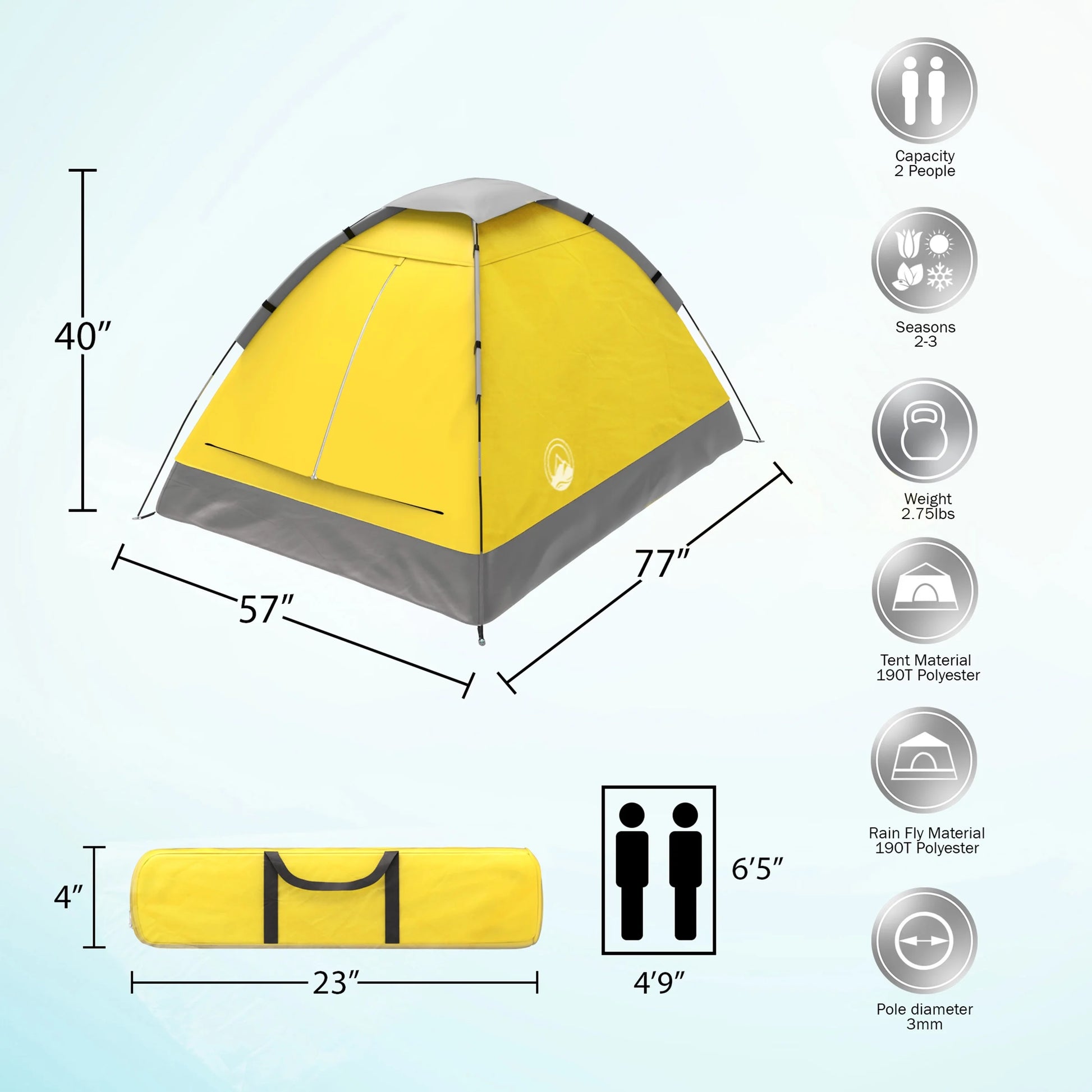 2-Person Dome Tent – Easy Setup with Rain Fly & Carry Bag for Camping & Hiking