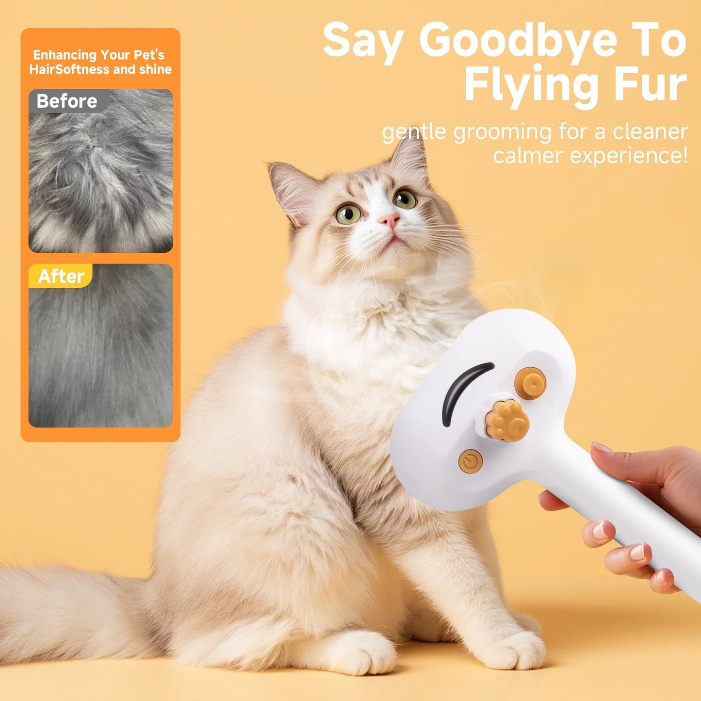 3-in-1 Pet Steam Grooming Brush – Self-Cleaning Spray Comb for Dogs & Cats