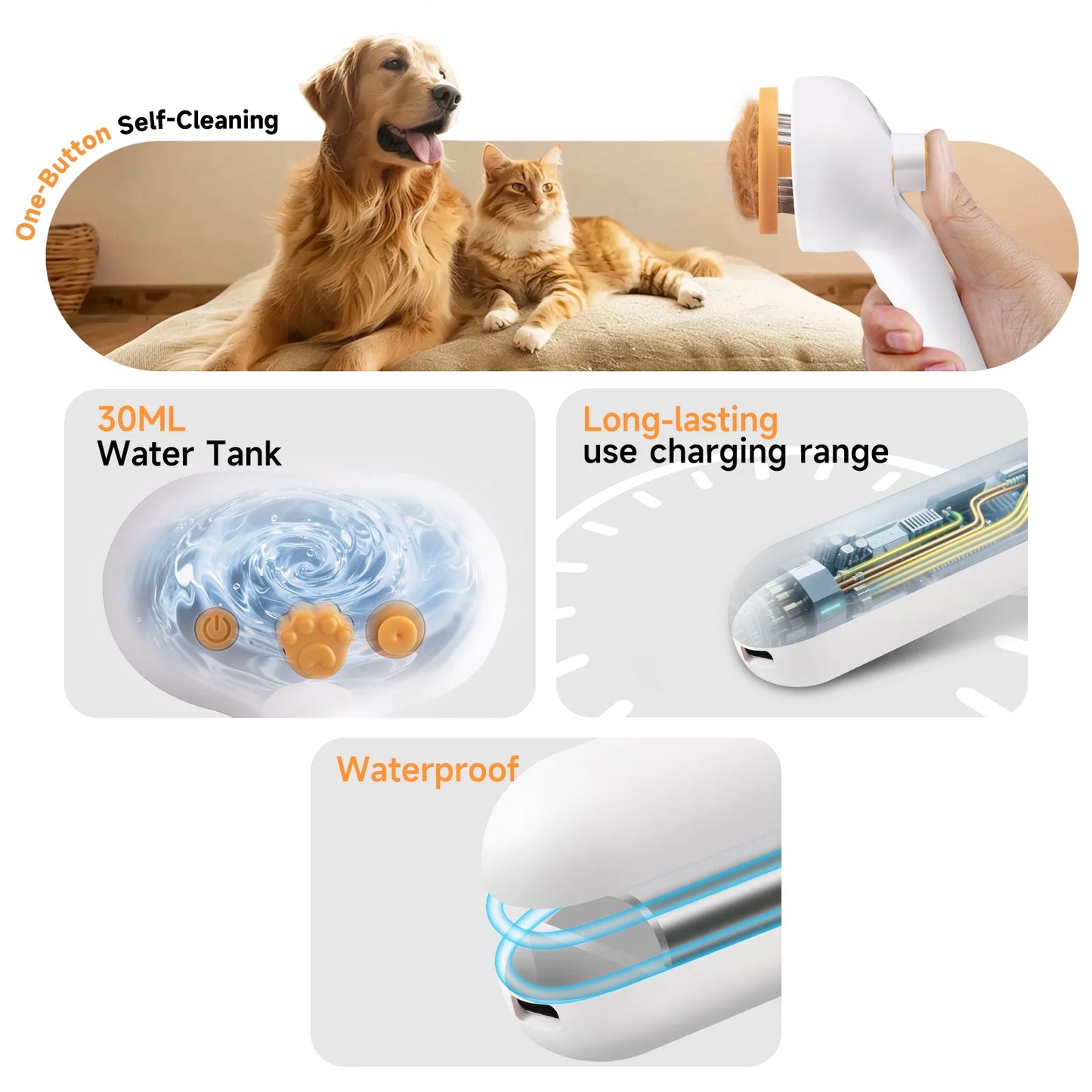 3-in-1 Pet Steam Grooming Brush – Self-Cleaning Spray Comb for Dogs & Cats