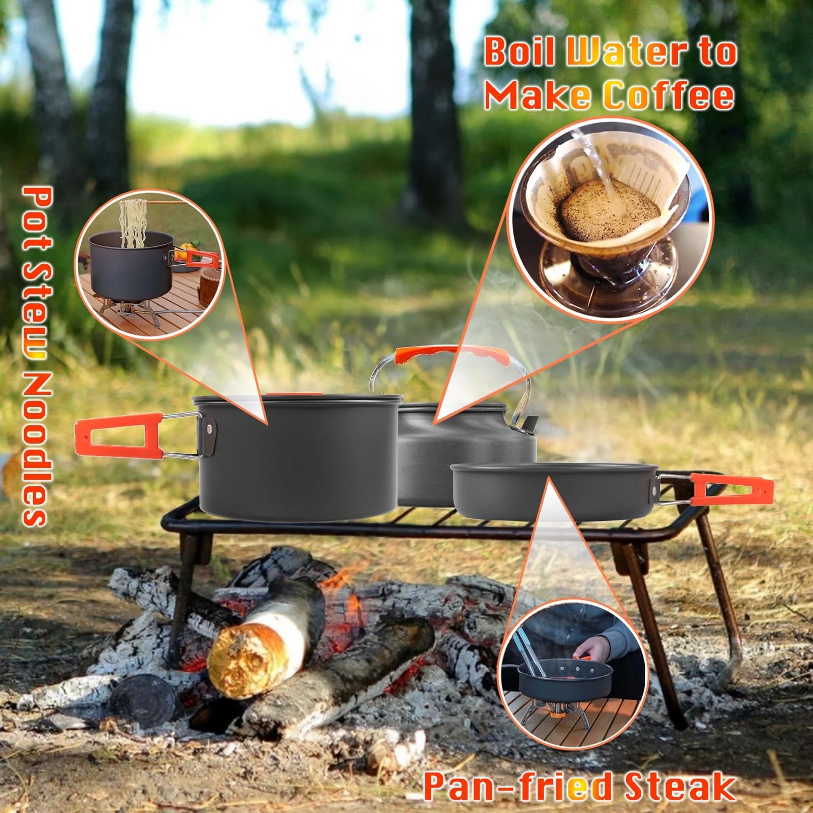 11-Piece Camping Cookware Mess Kit – Lightweight Non-Stick Pot & Pan Set with Storage Bag