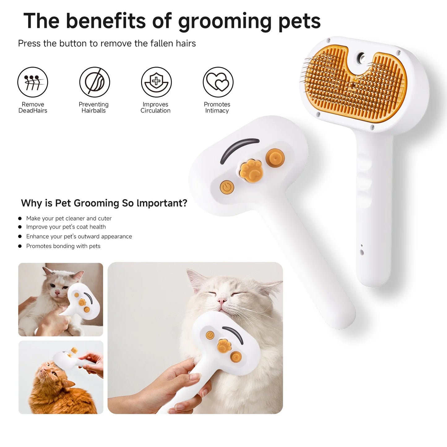 3-in-1 Pet Steam Grooming Brush – Self-Cleaning Spray Comb for Dogs & Cats
