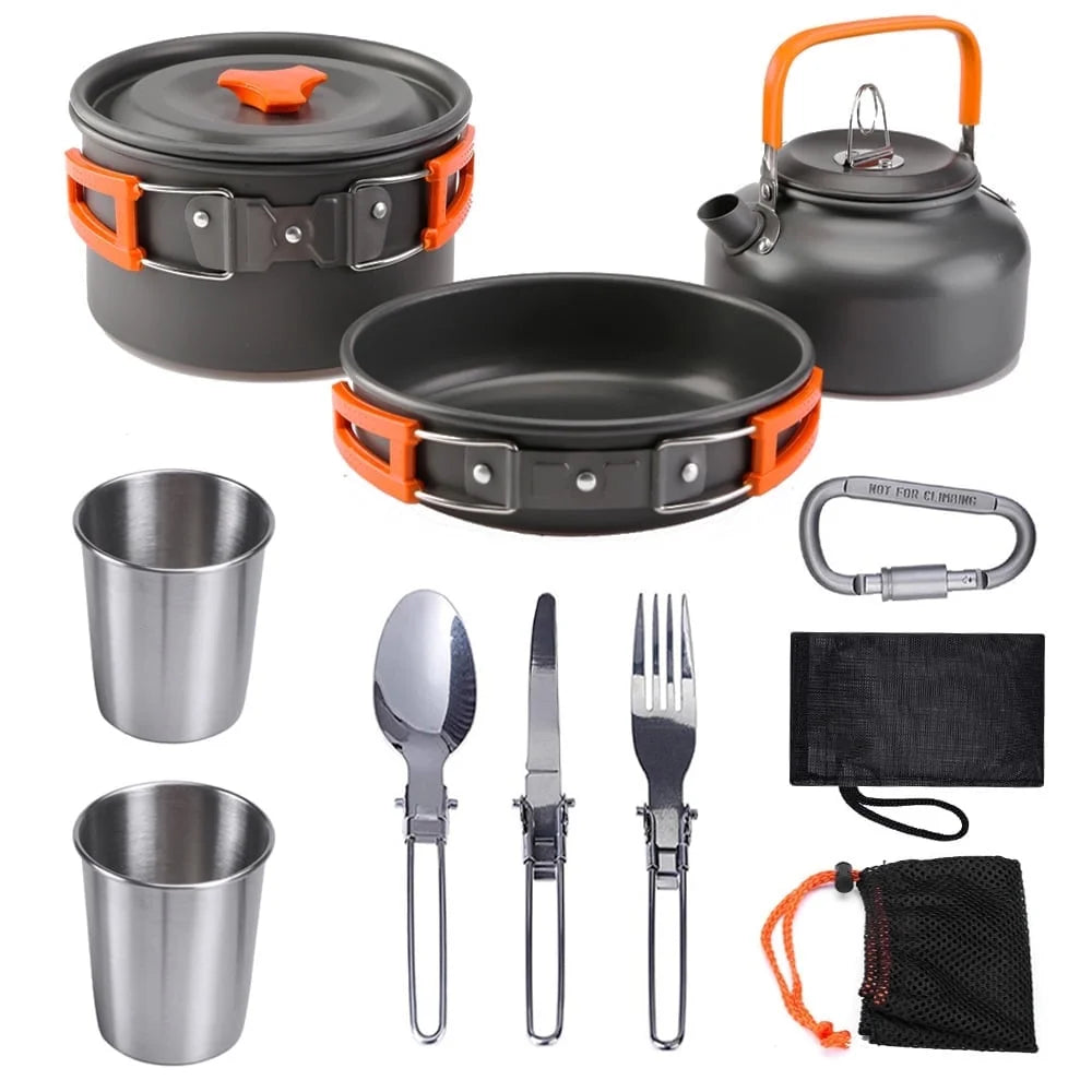 11-Piece Camping Cookware Mess Kit – Lightweight Non-Stick Pot & Pan Set with Storage Bag