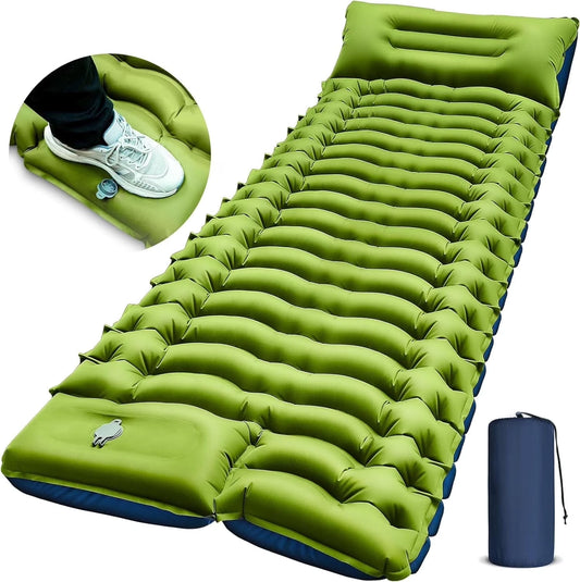 Inflatable Camping Sleeping Pad – Extra Thick Mat with Air Pillow for Backpacking